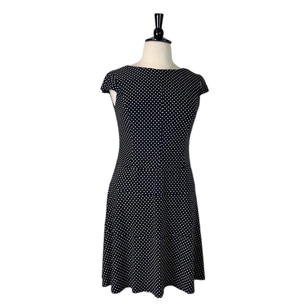 Nine & Co Aline Dress Cap Sleeves Black White Polka Dot Boatneck Women’s Size 14